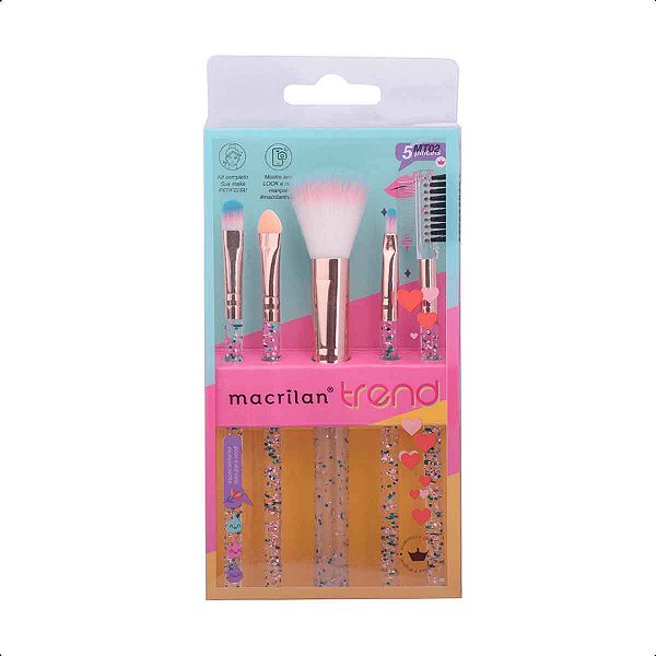 Kit com 5 Pincéis Para Maquiagem Macrilan Trend