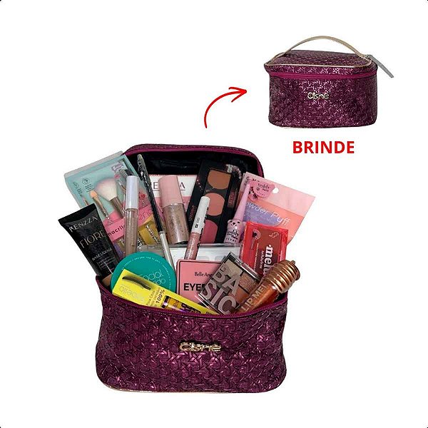 Kit Make Completa Beauty Case com 17 Itens + Nécessaire de Brinde