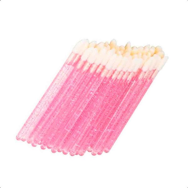 Aplicador Pincel Descartável com Glitter para Gloss Batom Limpeza Cílios Kit com 50un
