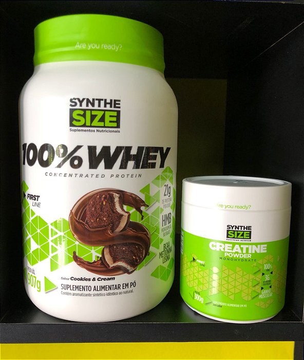 COMBO HIPERTROFIA SYNTHE SIZE: 100% WHEY 900G + CREATINA 300G