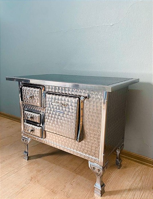 Fogão a Lenha Nº 2 em aço inox com chapa vitrocerâmica sem tampa