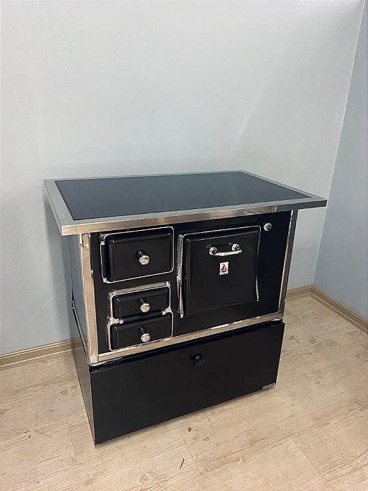 Fogão a Lenha Nº 2 Esmaltado com chapa de Vitrocerâmica e Caixa para Lenha