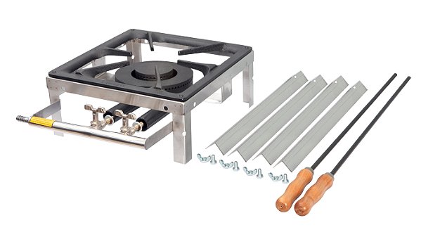 Fogareiro à Gás Baixa Pressão em Inox para Churrasqueira e Bancada