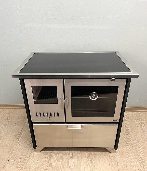 Fogão a Lenha Camino com Dupla Combustão Portas em Aço Inox e Chapa de Vitrocerâmica