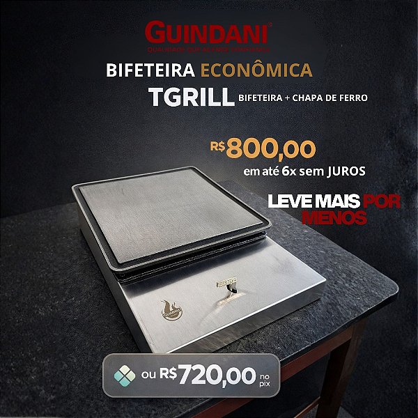 Combo TGRILL: Bifeteira de Embutir 30cm + Chapa em Ferro Fundido