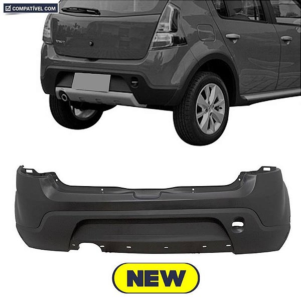 Parachoque Sandero Stepway 08/14 Traseiro Preto Liso Parcial