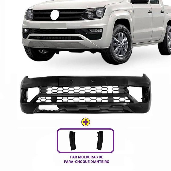 Parachoque Amarok 17/... Dianteiro Preto Liso c/ e s/ Farol c/ Grade + Molduras