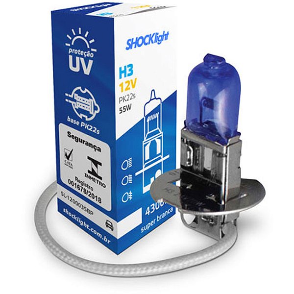LÂMPADA HALOGENA SUPER BRANCA H3 12V 55W