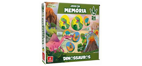 Jogo da Memoria Dinossauros Vulcao 3D 24 Pecas – Papelaria Pigmeu