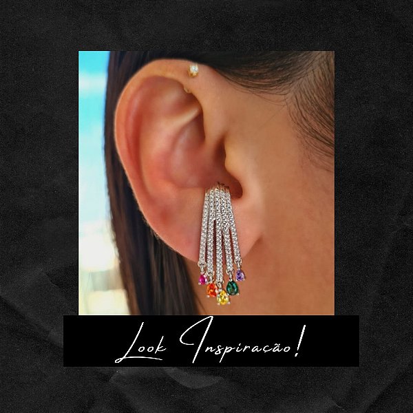 Brinco Ear Jacket Banho Ródio Branco