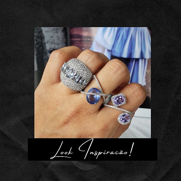 Anel com Zircônias de Brilhantes e Tanzanita