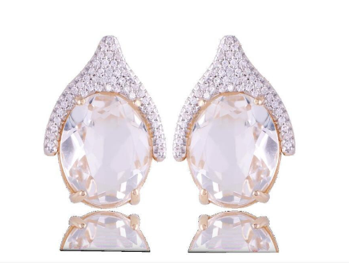 Brinco pedra natural cristal rocha, banho ouro 18k.