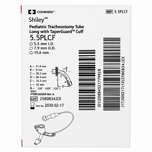Cânula de Traqueostomia Shiley 5.5PLCF Pediátrica Longa com Cuff Covidien