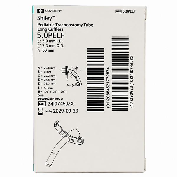 Cânula de Traqueostomia Shiley 5.0PELF Pediátrica Longa Sem Cuff Covidien