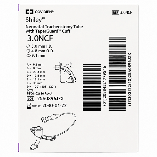 Cânula de Traqueostomia Shiley 3.0NCF Neonatal com Cuff TaperGuard Covidien