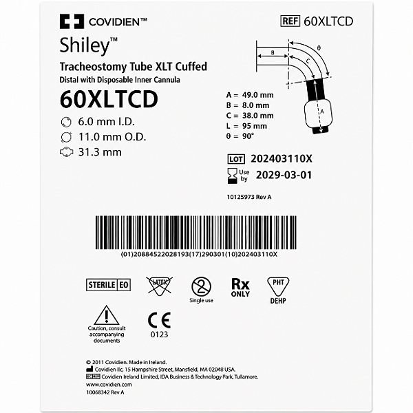 Cânula de Traqueostomia Shiley XLT Distal 60XLTCD com Cuff e Cânula Interna Descartável Covidien