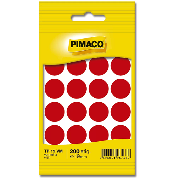 Etiqueta Adesiva Pimaco Redonda Vermelha 19mm - 200 unidades