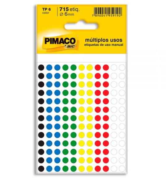 Etiqueta Adesiva Pimaco Redonda 6 Cores 6mm - 715 unidades