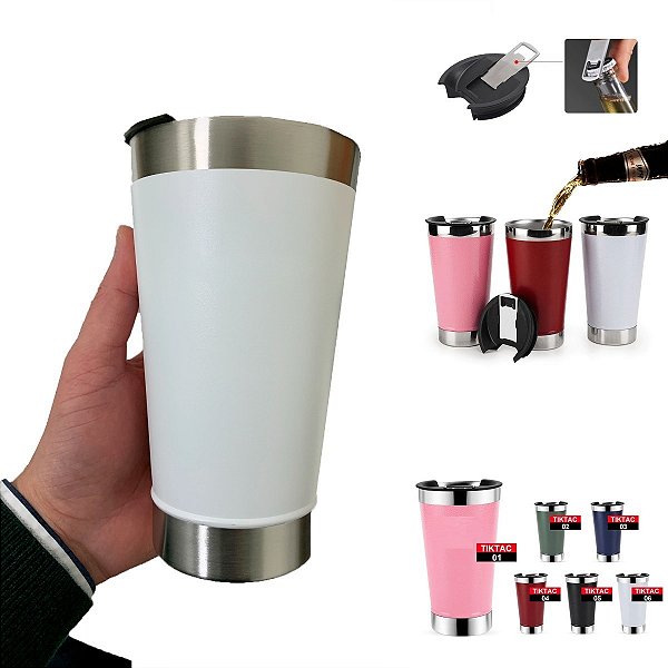 COPO TERMICO AÇO INOX 473ML C/ TAMPA E ABRIDOR CORES