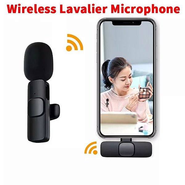 Microfone Lavalier sem fio portátil, Gravação de Vídeo Áudio Mic, iPhone, A