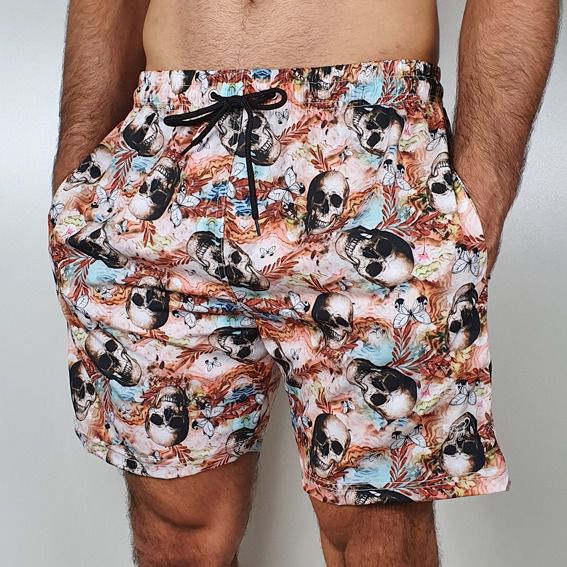 Shorts Elastic Sublimado Masc Adulto 3 Bolsos Skull
