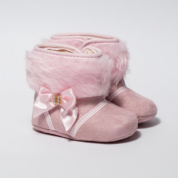 BOTA MENINA - CAMURÇA ROSA - DETALHE EM LAÇO CETIM - LINHA BABY