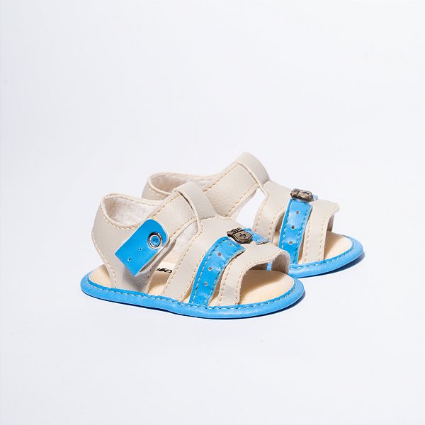 SANDÁLIA MASCULINA - METAL ESTRELINHA - COR MARFIM/AZUL VIVO  - LINHA BABY