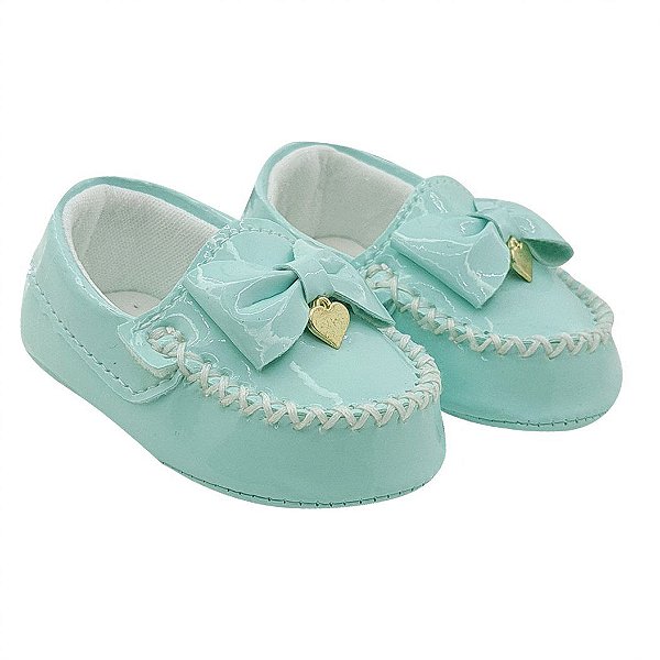 MOCASSIM FEMININO - COR VERDE AGUA TOM PASTEL - SINTETICO - LINHA BABY -  Maguilu Baby - Sapatinhos