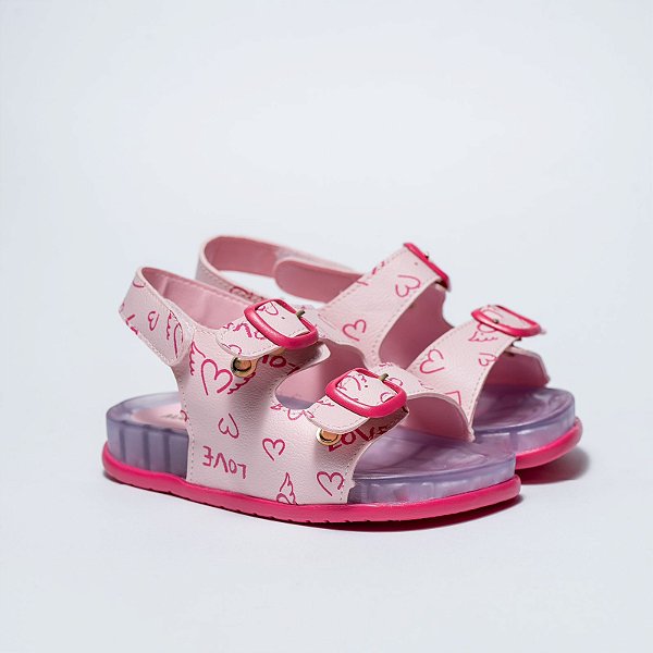 BIRKEN MENINA - COR ROSA ESTAMPADO LOVE CORAÇÃO - LINHA KIDS