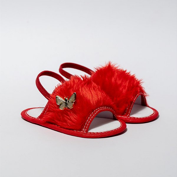 CHINELINHO VERMELHO MENINA - PELINHO APLICAÇÃO BORBOLETA - LINHA BABY