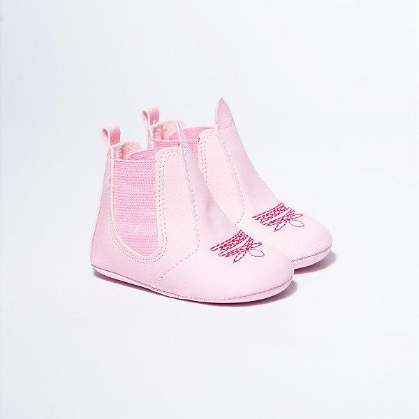 BOTA JEQUINHA BORDADA MENINA - COR ROSA - MATERIAL SINTETICO - LINHA BABY