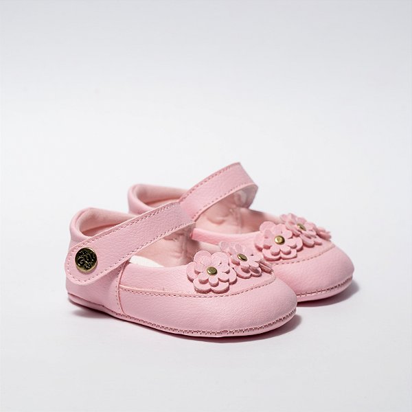 SAPATILHA SOFISTICADA - ROSA - 3 FLORES DUPLAS - MATERIAL SINTETICO - LINHA BABY