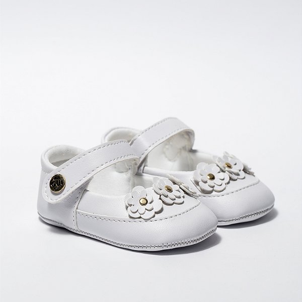 SAPATILHA SOFISTICADA - BRANCO - 3 FLORES DUPLAS - MATERIAL SINTETICO - LINHA BABY