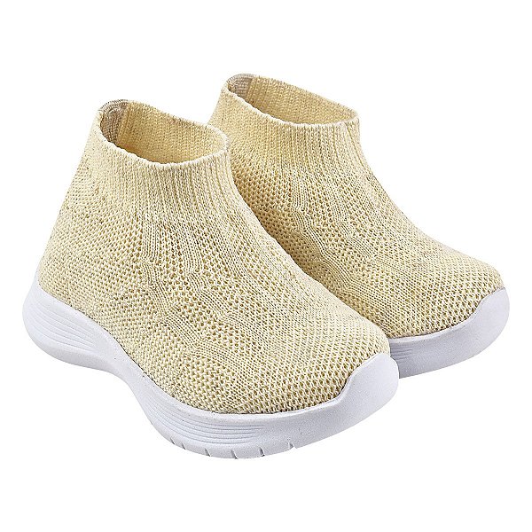 TENIS ESPORTIVO - MATERIAL DE TRICÔ - COR MARFIM - SOLA MICRO EXPANDIDO - LINHA KIDS