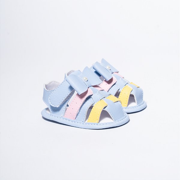 SANDALIA FEMININA - FRANCISCANA C/  LAÇO - COR AZUL BEBÊ - LINHA BABY