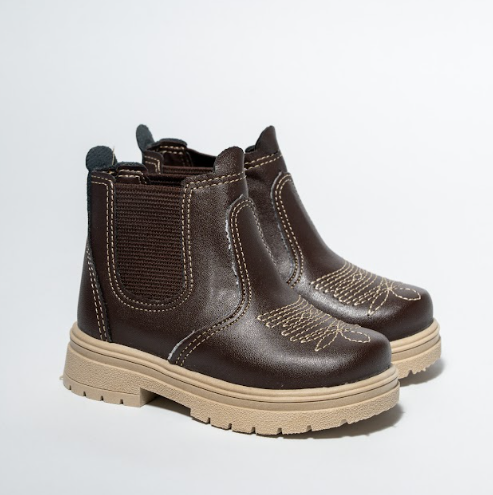 BOTA JEQUINHA MENINO - COR CAFÉ C/BORDADO - MAT. SINTETICO - LINHA KIDS