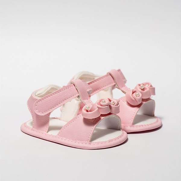 SANDALIA FEMININA MARIA - ENFEITE DE 3 ROSAS  - COR ROSA - LINHA BABY
