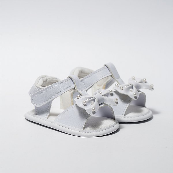 SANDALIA FEMININA BIA - LAÇO C/ PEROLAS - COR BRANCA - LINHA BABY