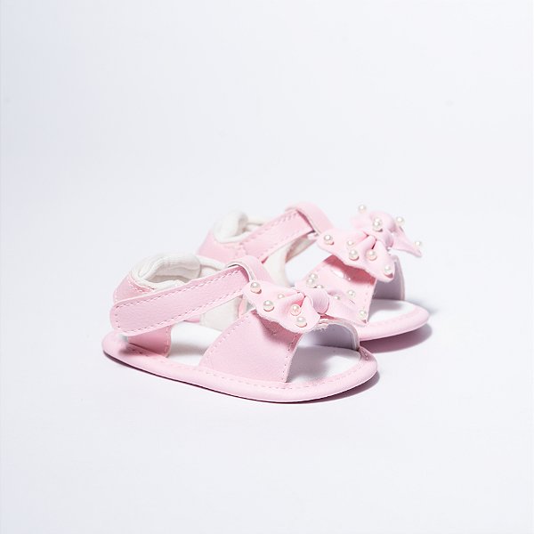 SANDALIA FEMININA BIA - LAÇO C/ PEROLAS - COR ROSA - LINHA BABY