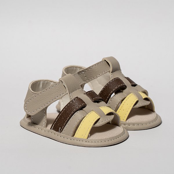 SANDÁLIA MASCULINA - MODELO FRANCISCANA - COR MARFIM C/CAFÉ E AMARELO - LINHA BABY