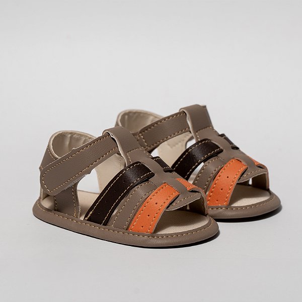 SANDÁLIA MASCULINA - MODELO FRANCISCANA - COR CASTOR C/CAFÉ E LARANJA - LINHA BABY