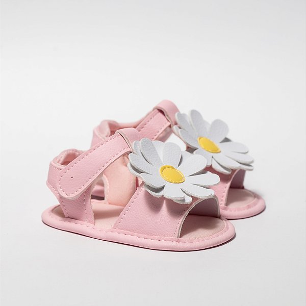 SANDALIA FEMININA MARGARIDA - ENFEITE DE 3 ROSAS - COR ROSA - LINHA BABY