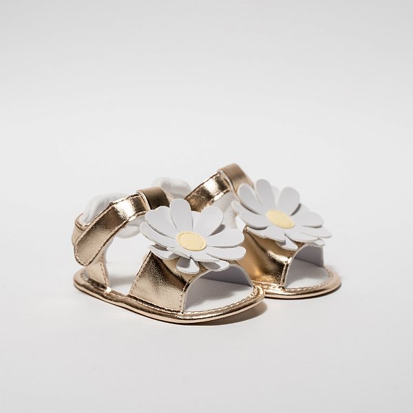 SANDALIA FEMININA MARGARIDA - ENFEITE DE 3 ROSAS - COR DOURADA - LINHA BABY