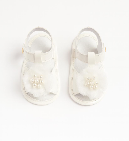 SANDALIA FEMININA POMPOM - COR BRANCA - LINHA BABY