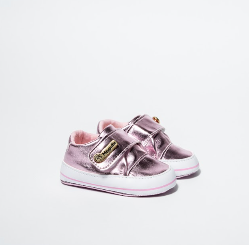 TENIS FEMININO - COR ROSA GOLDEN - VELCRO - APLIQUE "MAGUILU BABY" - LINHA BABY