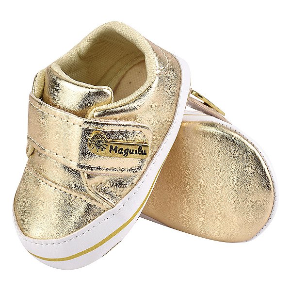 TENIS FEMININO - COR OURO GOLDEN - VELCRO - APLIQUE "MAGUILU BABY" - LINHA BABY