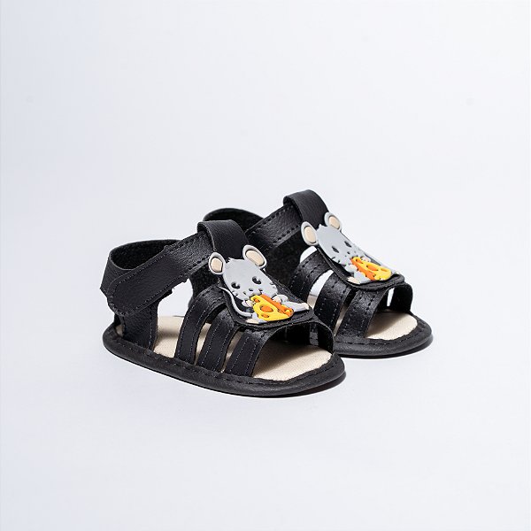 SANDALIA MASCULINA - APLICAÇÃO EMBORRACHADA "RATINHO" - COR PRETO - LINHA BABY