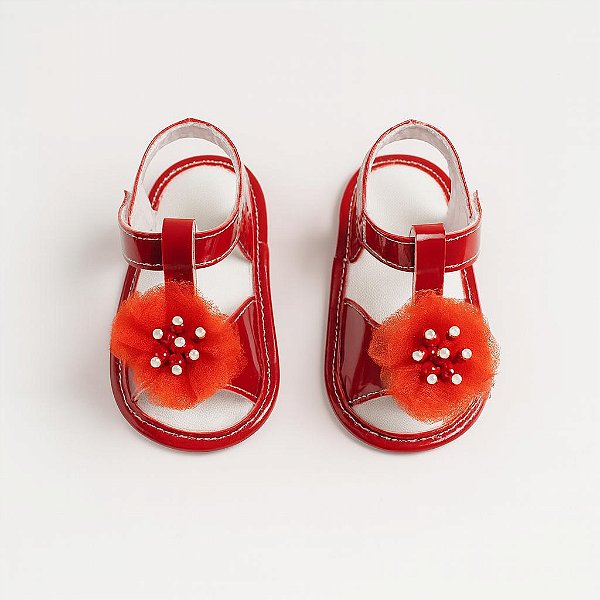 SANDALIA FEMININA POMPOM - COR VERMELHA - LINHA BABY