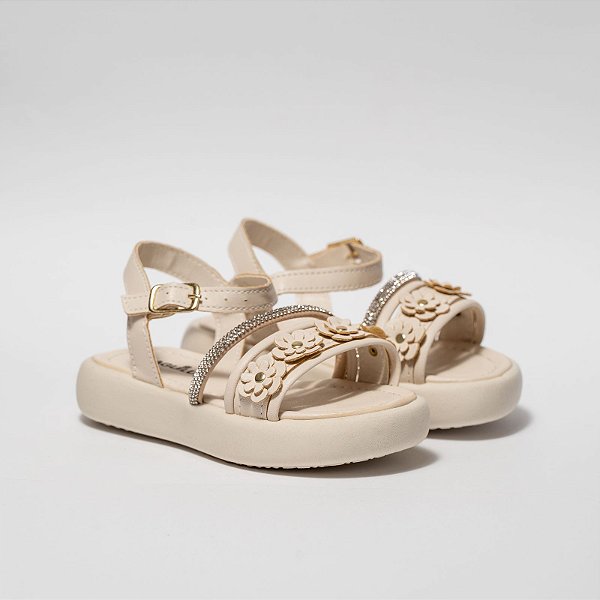 SANDÁLIA FEMININA INFANTIL 4 FLORES - COR MARFIM - LINHA KIDS