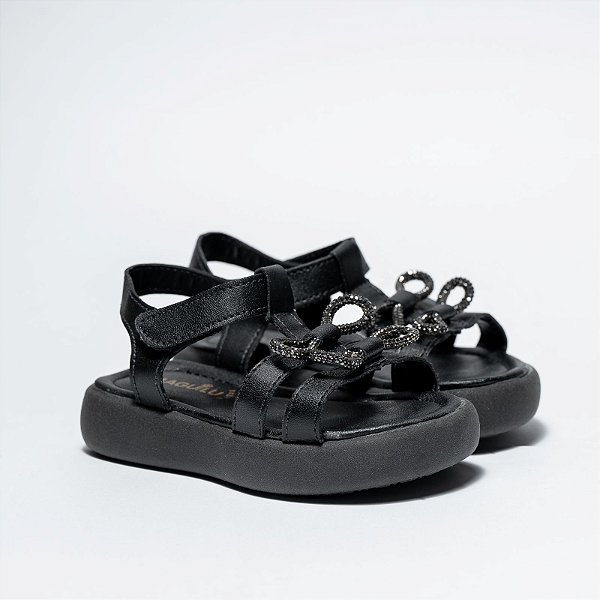 SANDÁLIA FEMININA INFANTIL 2 LAÇOS - COR PRETO - LINHA KIDS